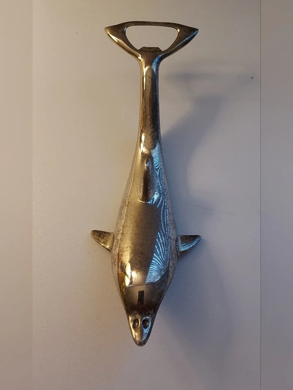 Dolphin Silver Plated Porpoise Flip Screw Cap Bottle Opener Vintage Read
